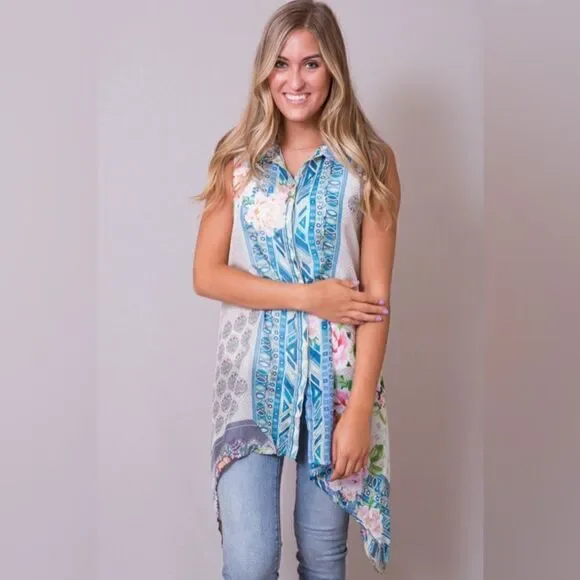 Johnny Was Floral Rayon Drawstring Tunic M
